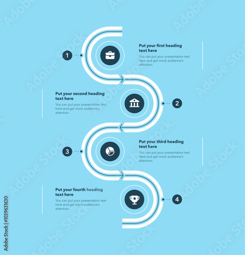 Infographic process diagram divided into four steps with minimalistic icons - blue version. SImple chart design for workflow layout, diagram, banner, web design.