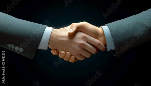 Business handshake, agreement, partnership in darkness