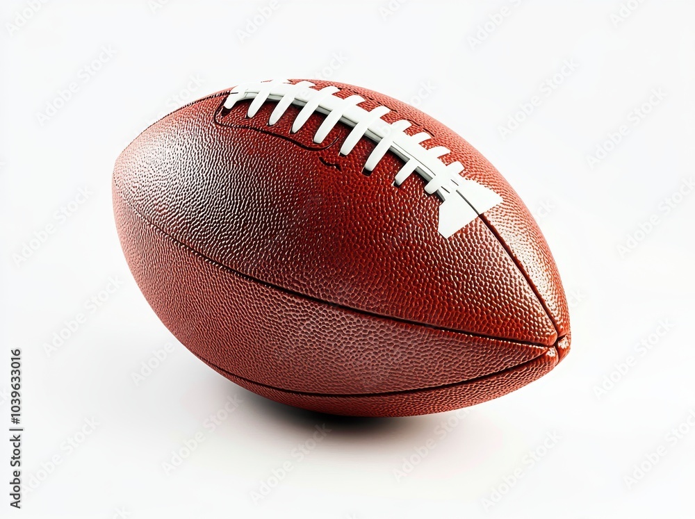 A football with white laces and a red and white pattern. The ball is sitting on a white background A football with white laces and a red and white pattern. The ball is sitting on a white background