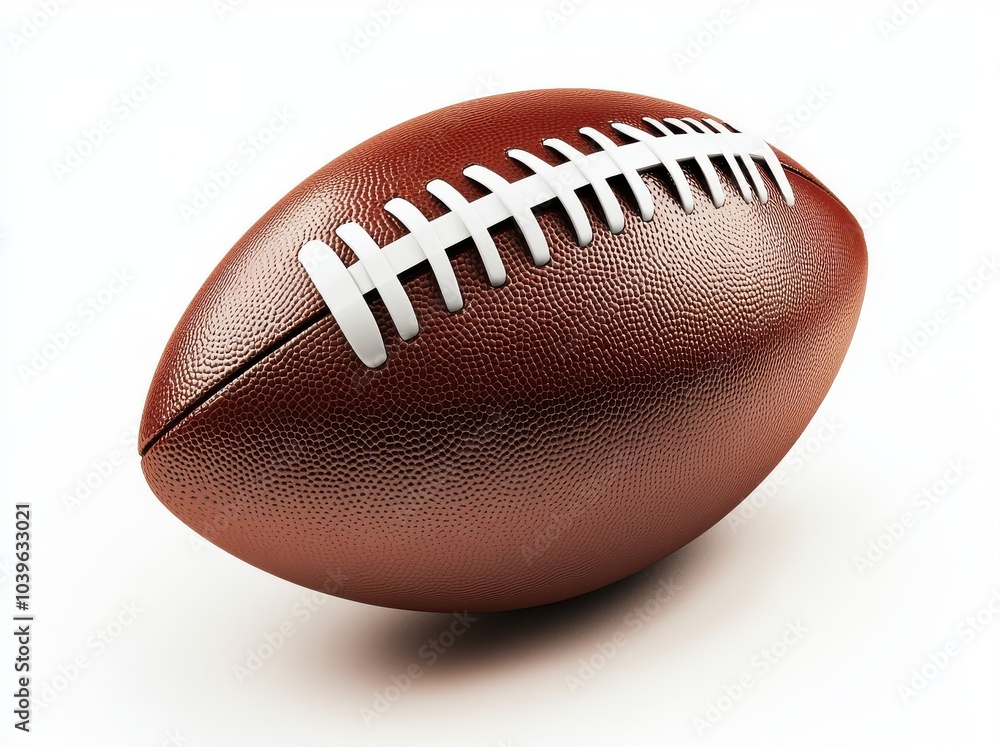 A football with white laces and a brown leather exterior. The ball is sitting on a white background A football with white laces and a brown leather exterior. The ball is sitting on a white background