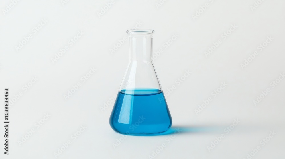 Blue Liquid in Erlenmeyer Flask. Blue Liquid in Erlenmeyer Flask.