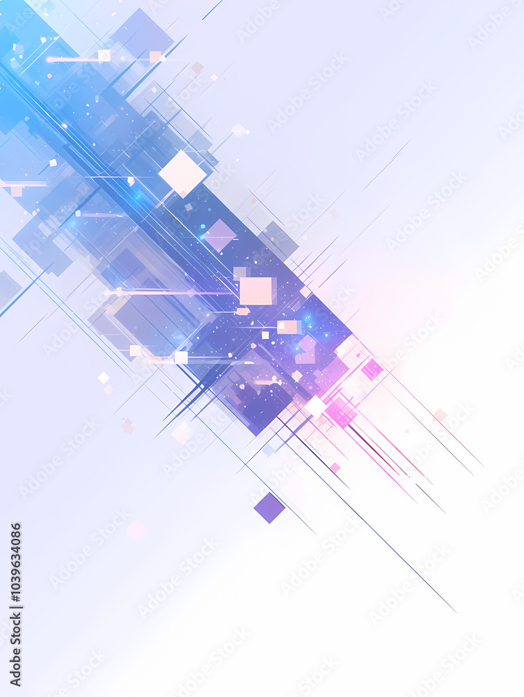 Obraz premium Abstract geometric background with blue and pink squares, lines and light. This design features a clean, modern style.