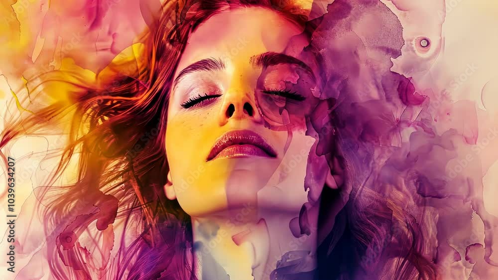 A woman embraces a moment of serenity, surrounded by a colorful blend of hues, capturing a sense of inner peace and joy A woman embraces a moment of serenity, surrounded by a colorful blend of hues, capturing a sense of inner peace and joy