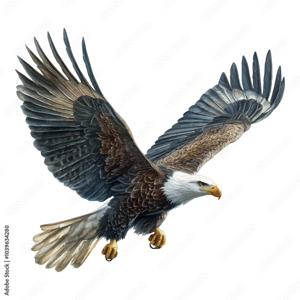 3D cartoon vector realistic illustration of an eagle flying, on a white background. 3D cartoon vector realistic illustration of an eagle flying, on a white background.