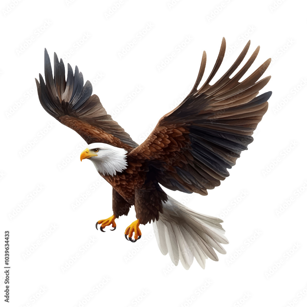 Fototapeta premium 3D cartoon vector realistic illustration of an eagle flying, on a white background.