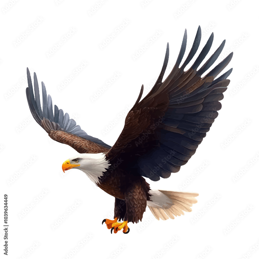 3D cartoon vector realistic illustration of an eagle flying, on a white background. 3D cartoon vector realistic illustration of an eagle flying, on a white background.