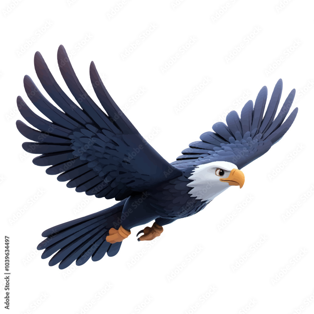 Fototapeta premium 3D cartoon vector realistic illustration of an eagle flying, on a white background.