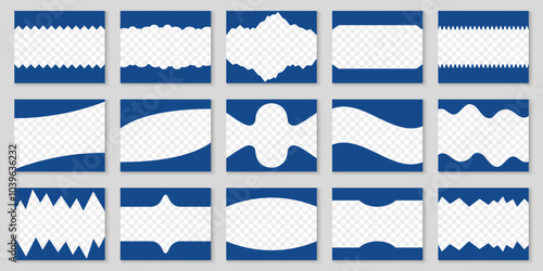 Abstract Divider Shapes Set for Websites with Transparent Background. Design Elements for Top and Bottom of Web Pages. Wave Separators for Posters, Apps, and Banners. Isolated Vector Illustration