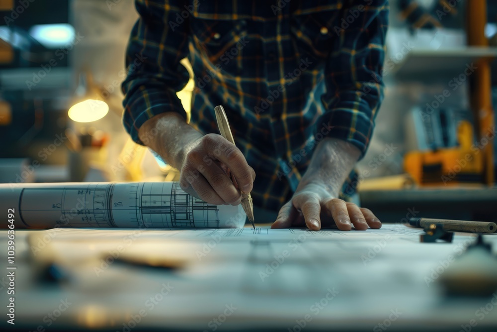 Obraz premium Architect and engineer collaborate on construction project with blueprints.