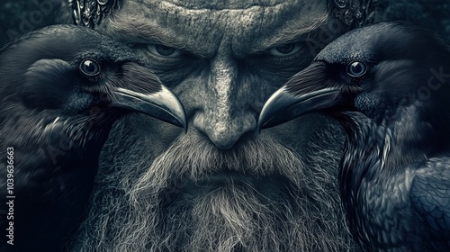 Wallpaper Mural Norse god Odin with his two ravens Huginn and Muninn Torontodigital.ca