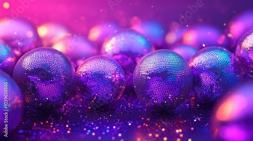 Shiny purple party disco balls background photo