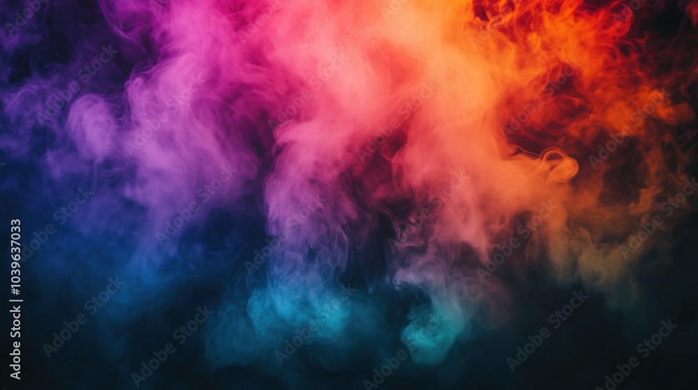 Vibrant colorful smoke bursts into the air creating a stunning rainbow effect Vibrant colorful smoke bursts into the air creating a stunning rainbow effect