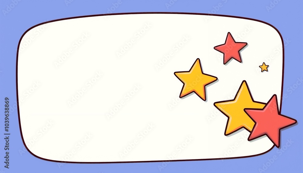 Obraz premium Colorful star shapes surrounding a blank frame on a light blue background with copy space for text, star decoration background