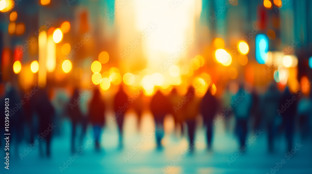 Blurry silhouettes of a crowd in a vibrant city night Blurry silhouettes of a crowd in a vibrant city night