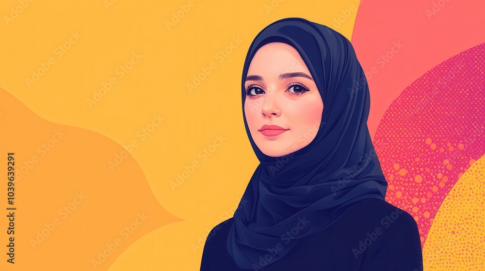 Portrait of a Woman in a Hijab Against a Colorful Background Portrait of a Woman in a Hijab Against a Colorful Background