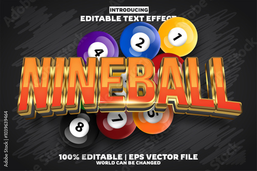 Nine balleditable text effect in new modern trend style