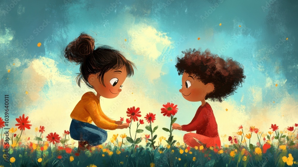 Two Children Enjoying Nature Together Two Children Enjoying Nature Together