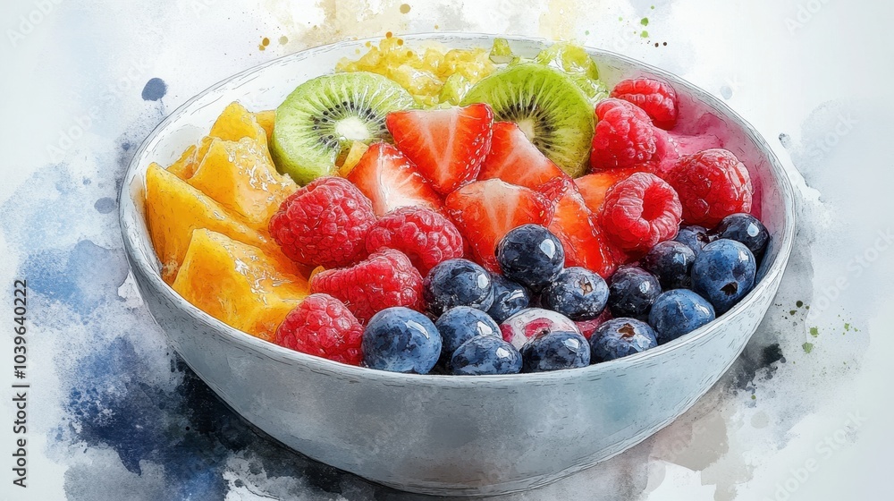Fresh Fruit Bowl with Vibrant Colors and Textures
