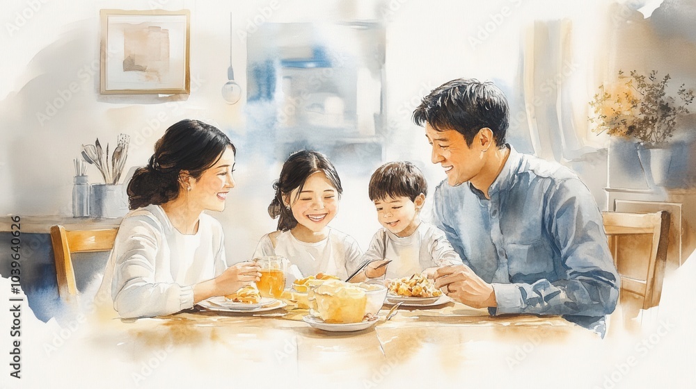 Family Meal Together in Bright Dining Room