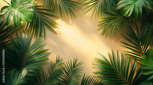 A large green leafy plant with a yellow background