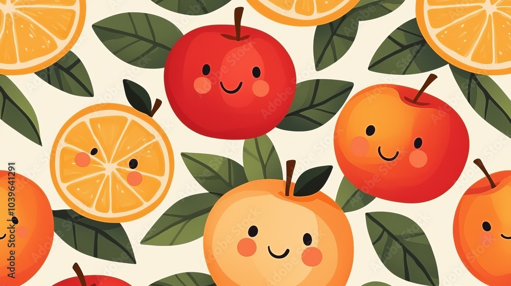 Cute Fruit Pattern with Orange and Apples. Cute Fruit Pattern with Orange and Apples.