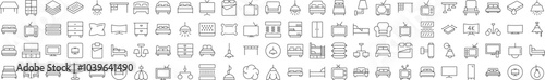 Table, Closet, Chandelier, TV Set, Mattress Simple Icon Collection. Editable Stroke. Perfect for Infographics, Articles, Books, Flyers, Banners