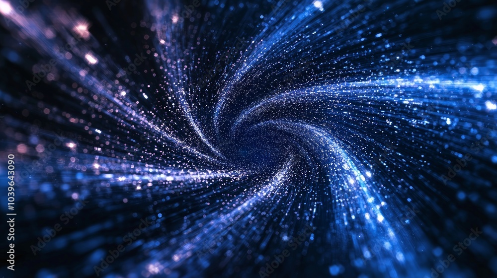 Fototapeta premium Cosmic Dreams - Ultra-Detailed 3D Render of Abstract Digital Galaxy with Shimmering Stars and Swirling Nebulae in Deep Blues and Purples for Product Displays