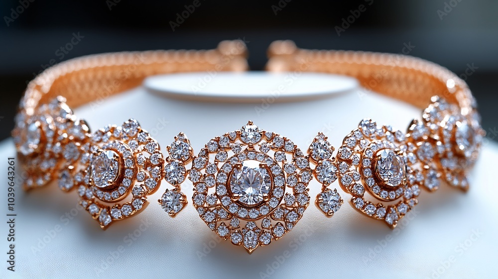 Ornate 3D gold necklace earrings adorned with sparkling diamonds set on a white backdrop for an elegant and luxurious display of fine craftsmanship and regal beauty Ornate 3D gold necklace earrings adorned with sparkling diamonds set on a white backdrop for an elegant and luxurious display of fine craftsmanship and regal beauty
