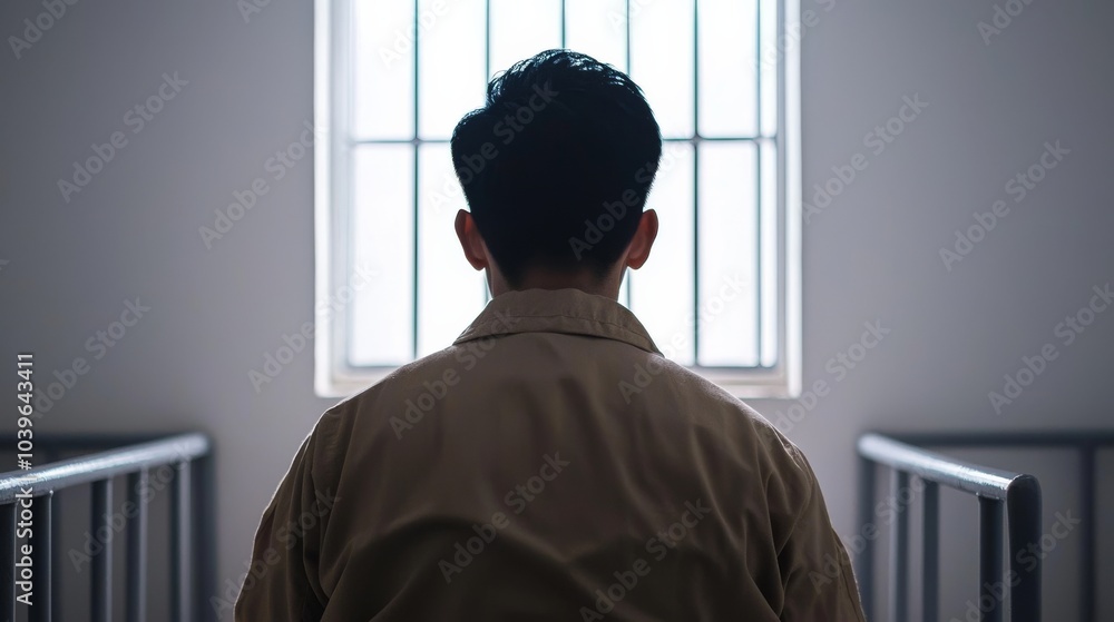 Prisoner Looking Out Window.
