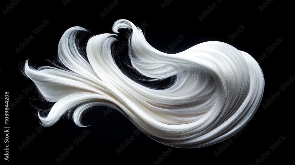 A tight shot of a white hair against a black backdrop, the upper portion subtly blurred A tight shot of a white hair against a black backdrop, the upper portion subtly blurred