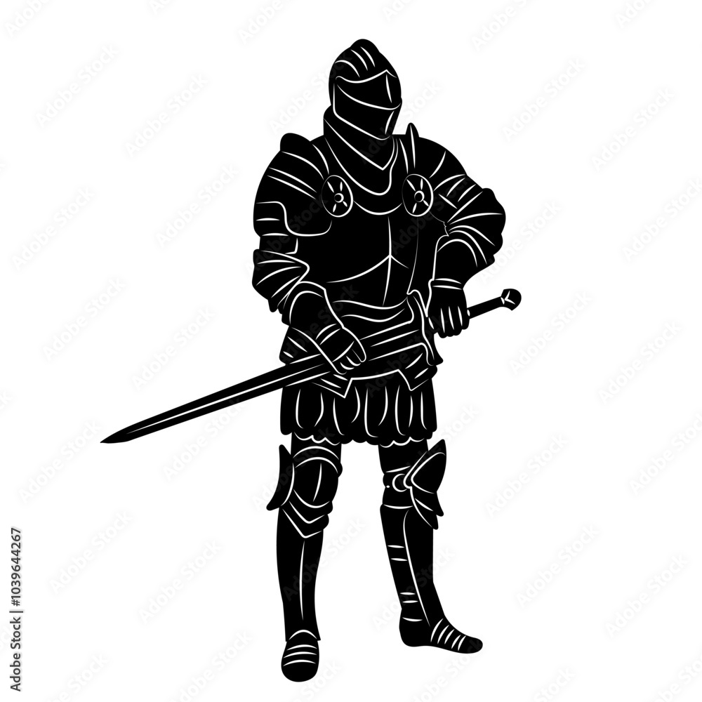knights with sword silhouette, vector on white background knights with sword silhouette, vector on white background