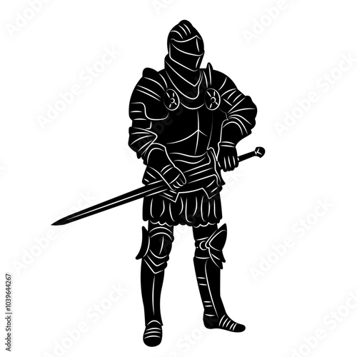 knights with sword silhouette, vector on white background