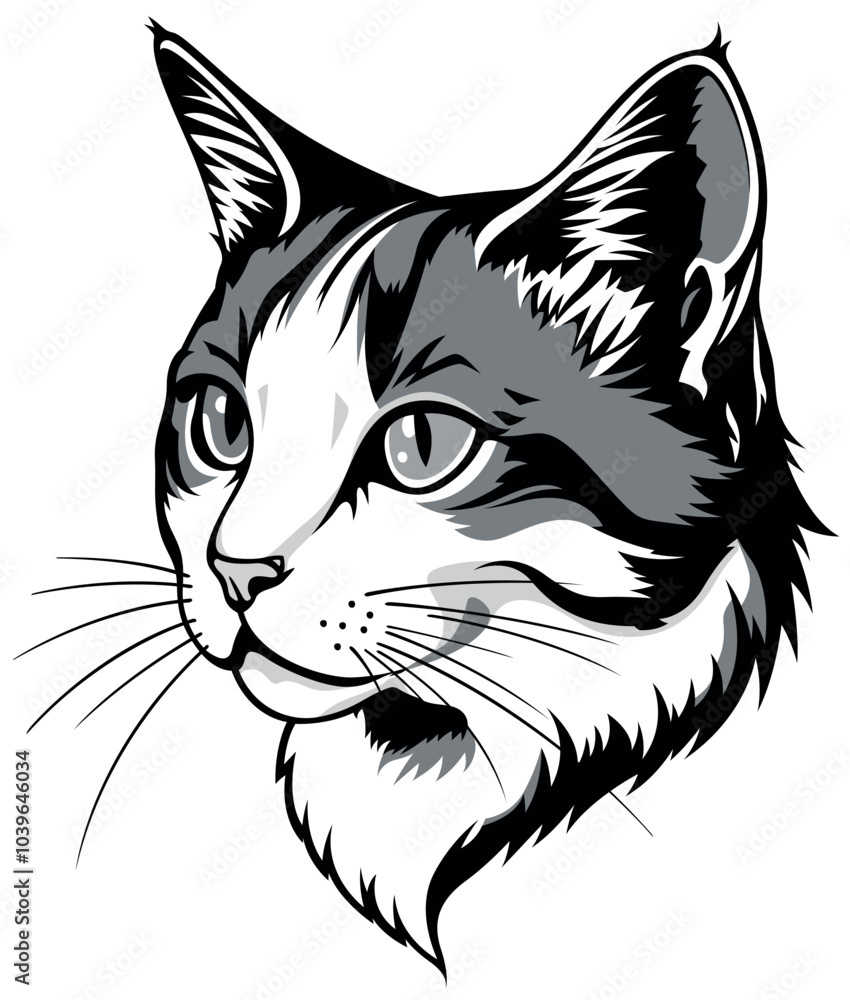 Black Drawing of Cats Head Isolated on White Background - Illustration, Vector Black Drawing of Cats Head Isolated on White Background - Illustration, Vector