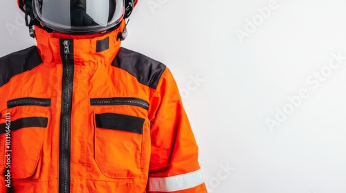 Close-up of an Orange Firefighter Suit with Helmet.