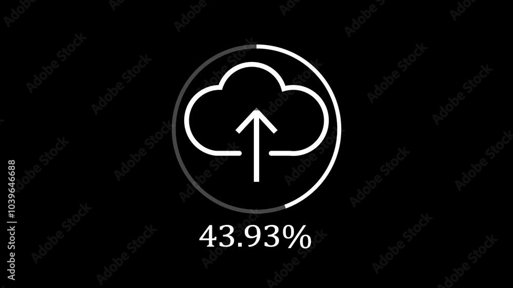 Cloud file upload or transfer process with arrow icon animation. Circle with counting number animation of the white cloud computing upload icon concept file. Cloud file upload or transfer process with arrow icon animation. Circle with counting number animation of the white cloud computing upload icon concept file.