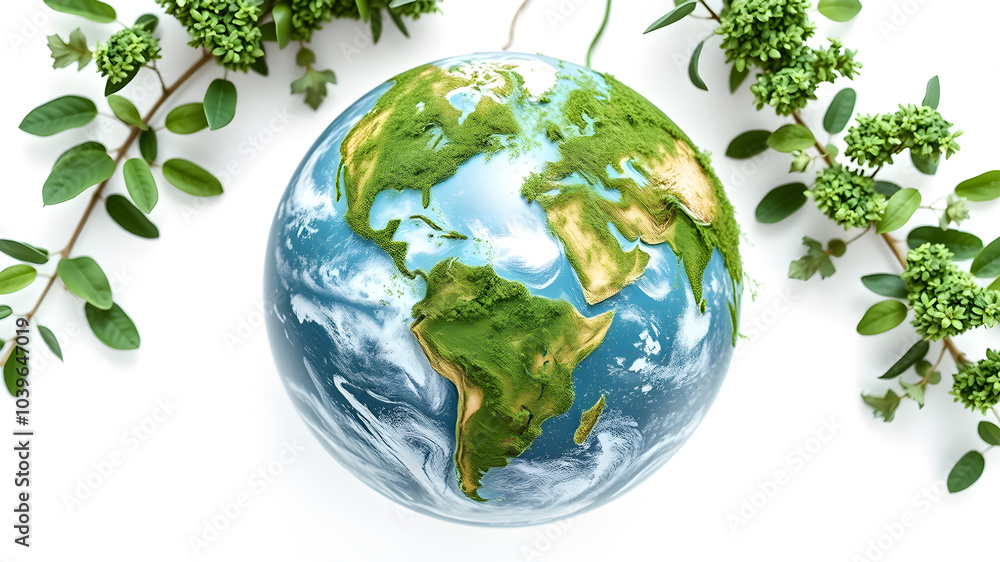 World sustainable future made in green eco friendly concept in the earth globe with white background. Generative AI World sustainable future made in green eco friendly concept in the earth globe with white background. Generative AI