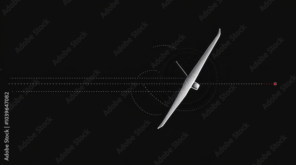 Create a dashed line that starts from the airplane's tail and curves in the direction it's flying. Create a dashed line that starts from the airplane's tail and curves in the direction it's flying.