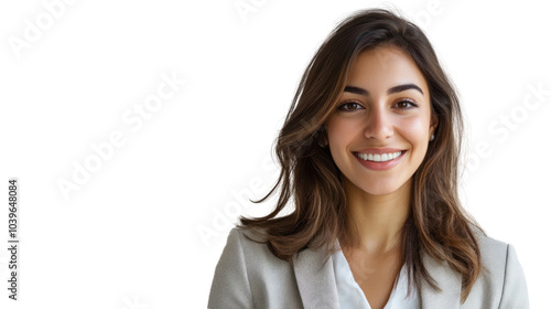 Beautiful confident businesswoman, portrait of businesswoman isolated on white background