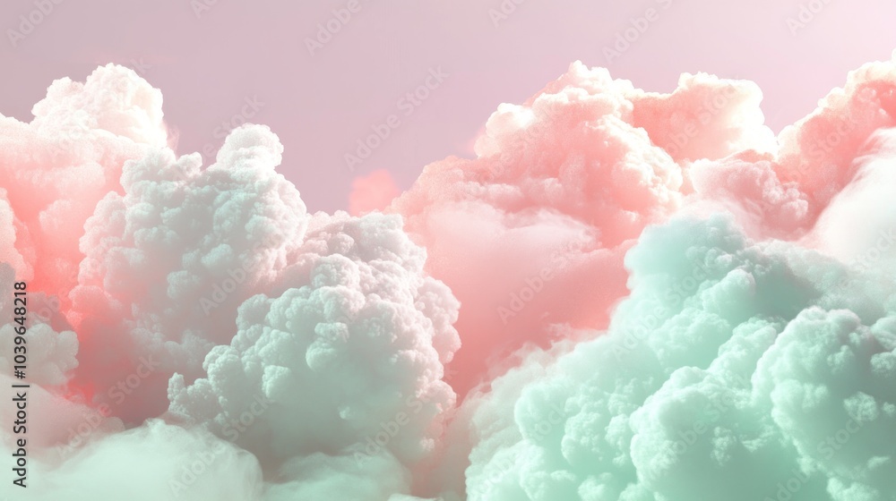 Fototapeta premium Serene Cloudscape - 3D Render Background with Soft Colorful Clouds for Product Showcasing | Ultra-Detailed Dreamy Atmosphere