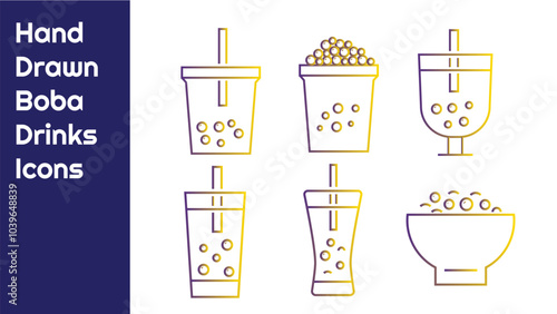 Hand-drawn Boba drink vector icons set