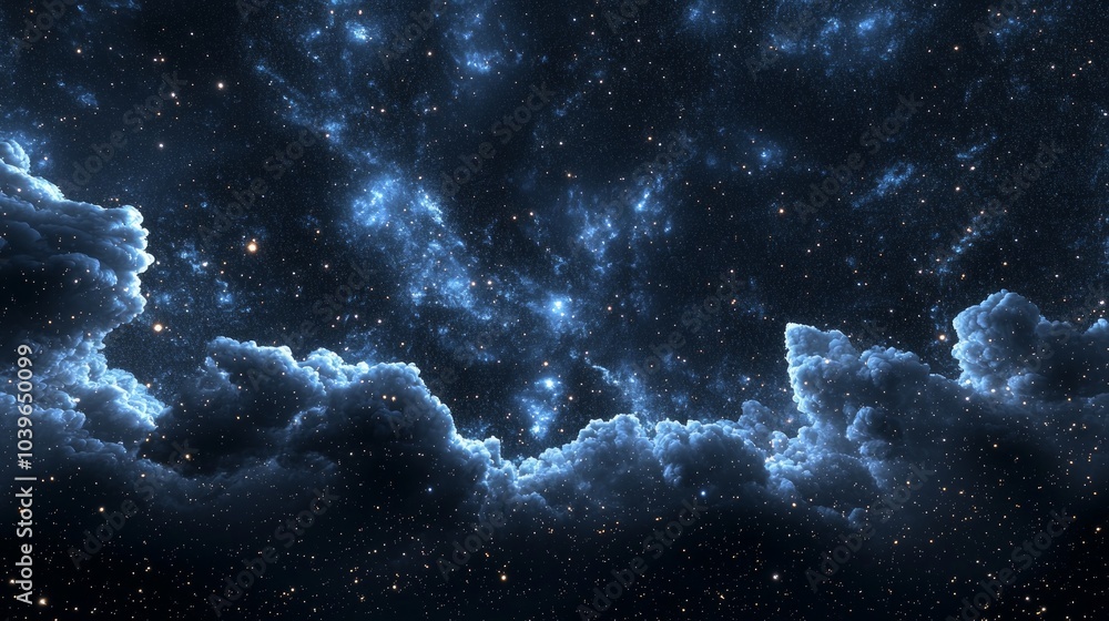 Obraz premium Celestial Dreamscape - 3D Render of Starry Night Sky and Nebulous Clouds for Electronic Product Displays