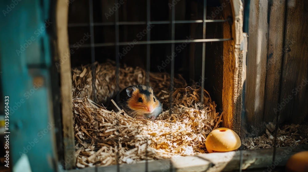 Fototapeta premium Cute Hamster in Nest with Toy