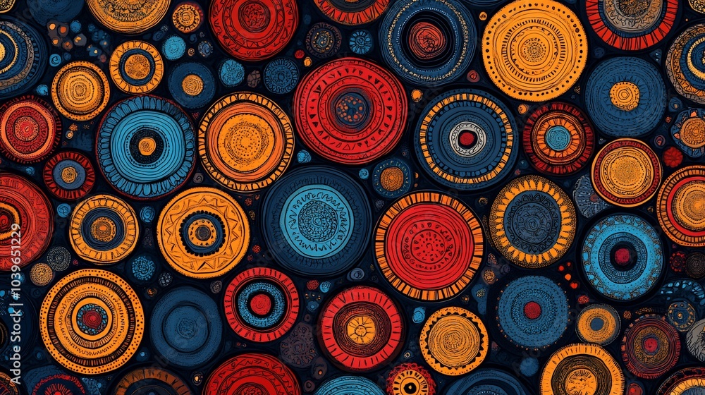 A vibrant pattern of circular designs in warm colors, creating an abstract visual tapestry. A vibrant pattern of circular designs in warm colors, creating an abstract visual tapestry.