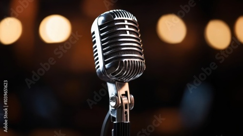 Vintage Microphone in Soft Focus Background