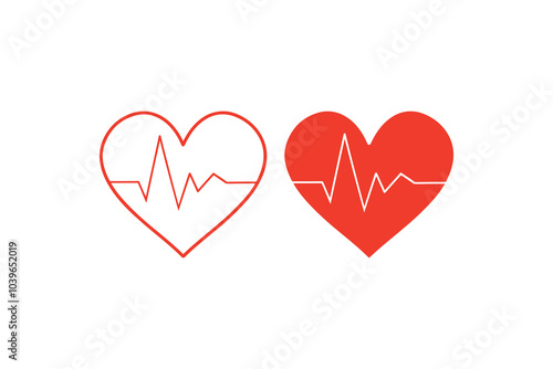 Red Heart with Pulse, Heart icons with Pulse, Hearbeat icon collection, heart beat pulse icon, heart beat outline, Cardiogram heart icon set.