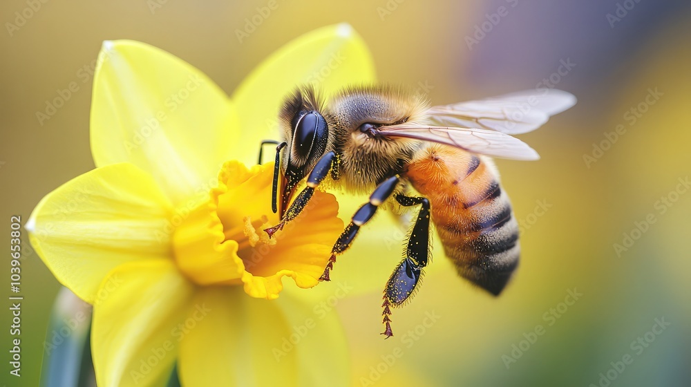 Honeybee Collecting Nectar from Flower Honeybee Collecting Nectar from Flower