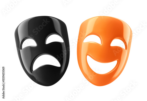 Comedy and tragedy masks isolated on white. Clipping path included