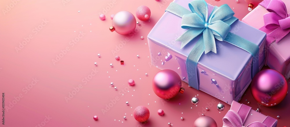 Creative composition with gift wrapping materials showcasing space for text or images. with copyspace image Creative composition with gift wrapping materials showcasing space for text or images. with copyspace image