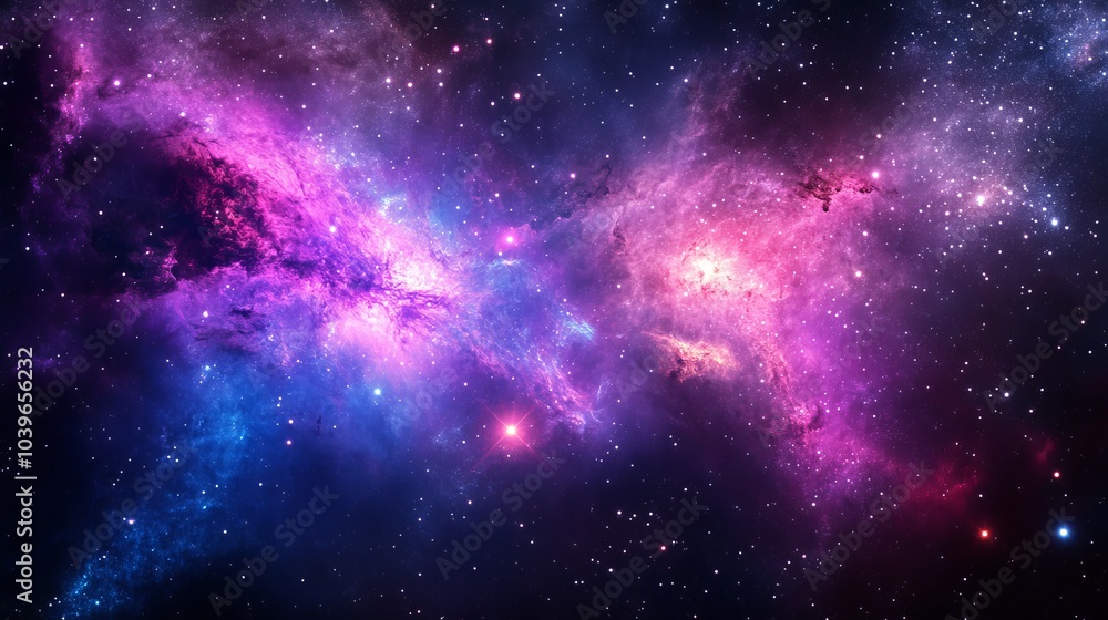 A space image featuring stars and a radiant purple-blue star at its core A space image featuring stars and a radiant purple-blue star at its core