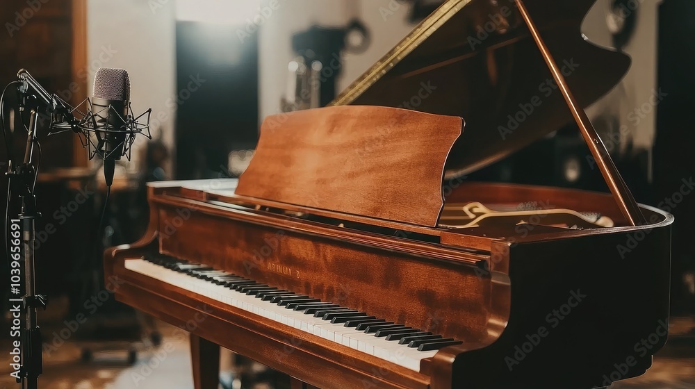 Fototapeta premium Elegant Grand Piano in a Music Studio Setting